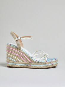 Solezae 女士花卉踝带草编坡跟凉鞋 - 彩色 - 查看 6