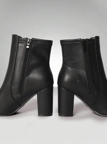 Solezae Women's Comfortable & Fashionable Almond Toe Side Zipper Block Heel Ankle Booties - Black - View 8