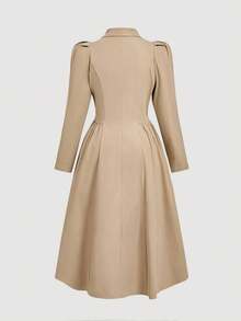 SHEIN MOD Autumn New Arrival, Plus Size Khaki Cinched Waist Puff Sleeve Midi Length Women Trench Coat, Khaki,Fall Outfits,Trench Women Coat,Winter Women Coat,Winter Coat,Fall Coat,Autumn Coat