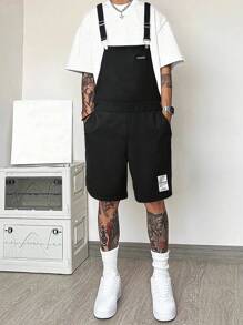 Claim Dot Men's Letter Graphic Pocket Loose Fit Bib Overalls Shorts
