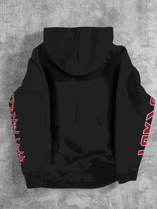 SHEIN Bolty Tween Boy Autumn New Arrival, Casual Minimalist Style, Graffiti Handpainted Vintage Car, Academic Style, English Letter, Sporty Style, Street Style, Y2K Cartoon Pattern Loose Fit Thick Sweatshirt, Suitable For Autumn/Winter Fall - Black - View 3