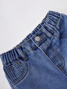 SHEIN 女婴蓝色宽松破洞牛仔裤 - 中等水洗藍 - 查看 4