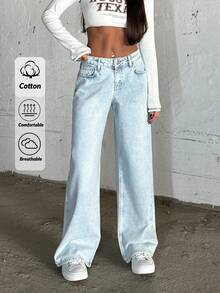 EURMUSE LOW RISE WIDELEG LIGHT BLUE PINKY JEAN - Light Wash - View 1