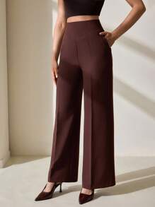 CLARA VERO Pantalón ancho de pierna larga de otoño para mujer, color marrón, informal - Marrón - Ver 4