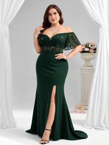 Coutiva Váy dạ hội trang trọng cỡ lớn (được trang trí nhiều) - Màu xanh lá cây đậm - Xem 8