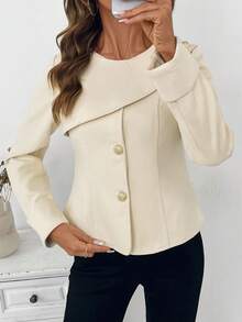 Elenzga Beige French Arc Shawl Collar Fitted Women Overcoat Fall Winter Cloth For Women - White - View 1