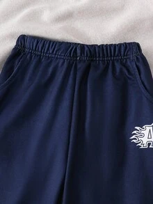 SHEIN Playful Pals 2pcs/Set Young Boys Letter & Number Digital Print Warm Crew Neck Sweatshirt And Casual Pants Outfit Chic Outfits For Autumn/Winter Fall - Multicolor - View 6