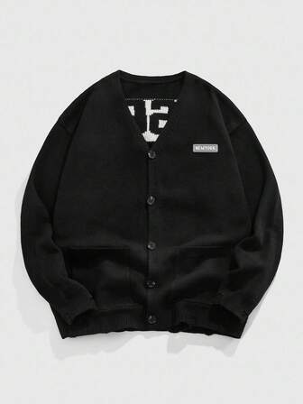 Street Life Cardigan casual polyvalent pour hommes avec motif lettrage, style grunge pour l'automne/hiver