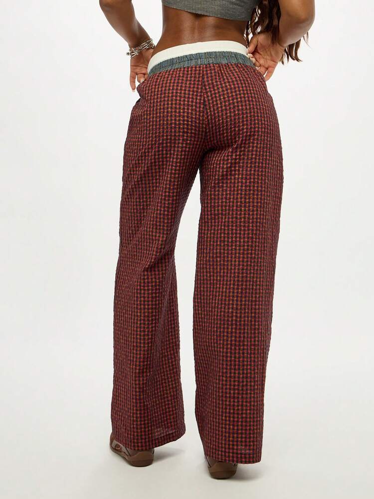 SUMWON WOMEN Check Print Cotton Pants With Contrast Waistband