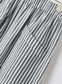 Rusticease 女士条纹松紧腰口袋休闲夏季百搭半身裙 - 灰色 - 查看 3