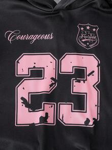 Tween Girls 复古美式数字印花长袖蝴蝶结运动衫，休闲运动宽松连帽套头衫 + 紧身吊带背心 + 高腰宽松美式哈伦登山裤套装 - 彩色 - 查看 5