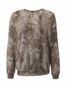 SHEIN Leaf Pattern Digital Print Fashionable Back-To-School Women's Drop Shoulder Crew Neck Sweatshirt Fall Cloth For Women - Multicolor - View 3