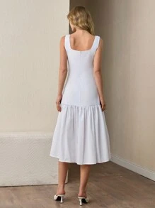 CLARA VERO Solid Color Fitted Bodice Dress With Hipline Shirred, Elegant - White - View 2