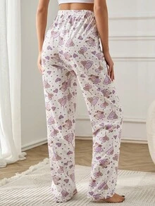 EURMUSE Women 2 Packs Cute Bear Pattern With Fake Drawstring Detail Homewear Lounge Bottom Set - Multicolor - View 2