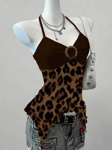 SHEIN EZwear 复古豹纹波西米亚西部风格女式吊带背心，垃圾摇滚，Y2K，适合街头服饰 - 彩色 - 查看 7