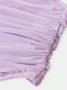 少女可爱夏日甜心领浪漫纯色褶饰宽肩带上衣，返校季，法式优雅 - 淡紫色 - 查看 4