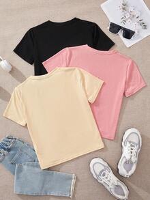 SHEIN EZwear Set de 3 camisetas de cuello redondo de manga corta, ajustadas y cortas con estampado "CALIFORNIA LOS ANGELES" en estilo minimalista y casual, adecuadas para el verano - Multicolor - Ver 2