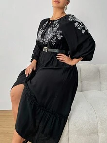 SHEIN PETITE CURVE Einfarbiges Lässig-Kleid in Große Größen mit Langarm, minimalistischer Stil für den Alltag - Schwarz - Übersicht 8