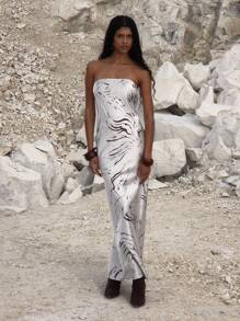 MUSERA 动物纹直筒无肩带缎面长裙，适合夜晚外出、生日等场合，优雅迷人，秋季、春夏、假期、毕业典礼等场合皆宜。 - 彩色 - 查看 1