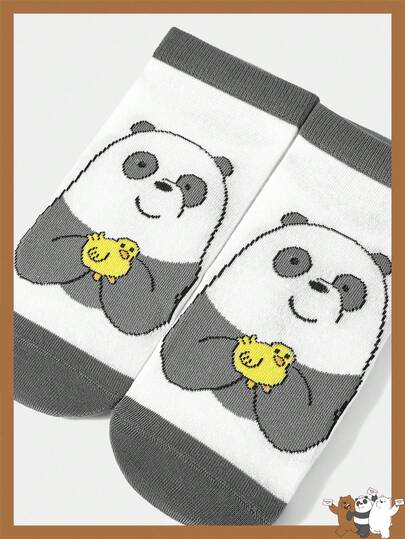 We Bare Bears X SHEIN 1 Pair Women's Cute Cartoon Pattern Contrast Color Ankle Socks