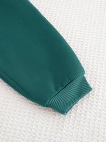 Cozy Pixies 2pcs Baby Boy Knitted Thickened Contrast Color Raglan Sleeve Crew Neck Pullover Top And Cuffed Pants Set Fall Winter - Dark Green - View 6