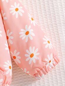 1件女婴秋冬新款印花面料连帽长袖拉链外套，荷叶边装饰，保暖内衬，可爱时尚的冬季外套 - 粉色 - 查看 6