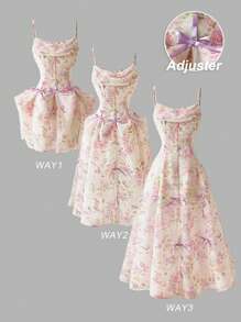 SHEIN MOD Váy chiffon in hoa có thể điều chỉnh độ dài kèm nơ trang trí - Nhiều màu - Xem 1