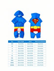 SUPERMAN X SHEIN 1 件电影角色角色扮演宠物连体衣、家居服、睡衣、猫/狗衣服，尺码 XXS-XXXXL、特小号、特大号，角色扮演 - 藍色 - 查看 5