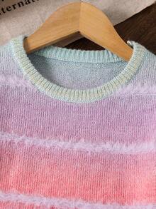 Ombre Round Neck Loose Casual Sweater For Young Girls In Fall/Winter - Multicolor - View 5