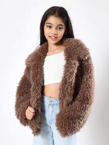 SUMWON Fluffy Teddy Bear Coat Winter Warm Plush Jacket Oversized Shaggy Cozy Outerwear Girls Teen Fashion Faux Fur Fuzzy Brown Coat For Cold Weather Vacation - Brown - View 5