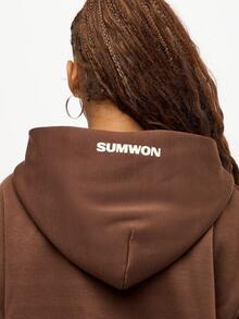 SUMWON WOMEN Oversized Sweatshirt Mini Dress Graphic Print Hoodie Dress Street Style Pullover Long Sleeve Fall Loungewear Casual Hooded Drop Shoulder Loose Fit - Brown - View 4
