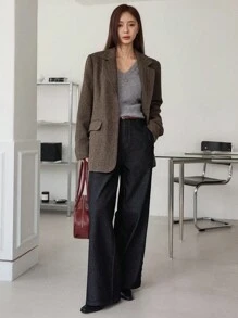 Dazy-Less Women's Loose Business Casual Plaid Knitted Thickened Coat, Autumn/Winter Modest Fashion - Brown - View 3