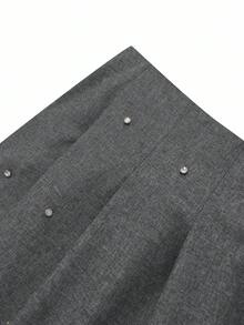 Modelyn Große Größen Faux-Leinen Strass Dekor Elastischer Bund Romantischer eleganter A-Linien Rock für Damen - Grau - Übersicht 4