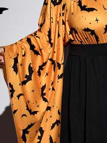 SHEIN CURVE+ Váy tay loe in hình dơi cỡ lớn dành cho nữ, Đầm Halloween/Mùa thu/Mùa đông - Nhiều màu - Xem 9