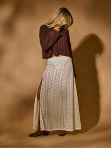 Aralina Fall Winter Stolkhom Style Western Boho Sexy Full Lace Split Front Sheer A Line Maxi Skirt Country Concert And Teacher And Halloween