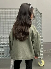 DAZY Young Girl Casual Korean Style Long Sleeve Washed Denim Jacket Fall,Winter - Green - View 2
