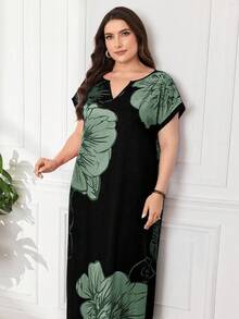 Modelyn فستان عربي أنيق بطبعات زهرية لأحجام كبيرة، صيفي - أخضر - مشاهدة 6