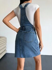 EURMUSE WOMEN MINI SALOPET DRESS BLUE WASH CASUAL Western Dresses For Women Woman Easter Dress - Medium Wash - View 2