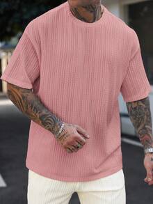 Manfinity RSRT Camiseta de punto jacquard de manga corta y cuello redondo color rosa para hombre