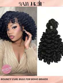 3 PCS Bulk Braiding Hair Crochet Human Hair Extension For Twists BOHO Braids Knotless Braids Natural Black Wand Curl Ocean Wave Bulk Hair 12-20 Inch , Braided Wig - Natural Black - View 1