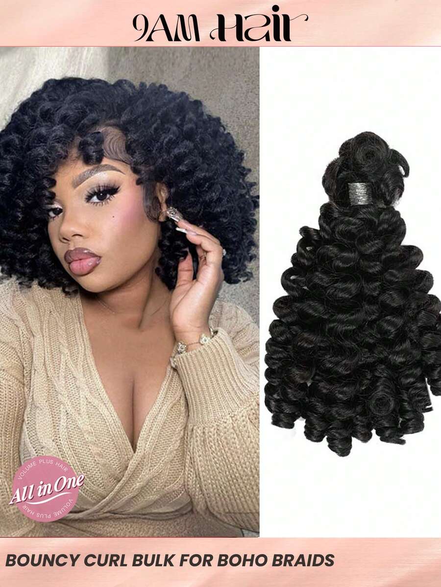 3 PCS Bulk Braiding Hair Crochet Human Hair Extension For Twists BOHO Braids Knotless Braids Natural Black Wand Curl Ocean Wave Bulk Hair 12-20 Inch , Braided Wig - Natural Black - View 1