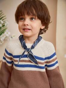 Loomiva Kleine Jungen Farbblock Rundhals Langarm Pullover, vielseitig & bequem - Aprikosenfarben - Übersicht 5