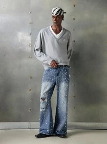 NEON BLANC Men's Casual Versatile Contrast Collar 2 In 1 Knit Top , Fall Winter - Grey - View 1