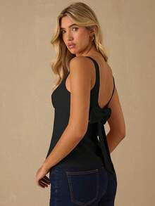 Enchnt 秋冬浪漫女士华丽丝绒闪亮水钻装饰蝴蝶结露背吊带背心，时尚优雅，适合派对、约会、节日、毕业典礼、外出、万圣节、圣诞节、秋季、新年等场合。 - 黑色 - 查看 5