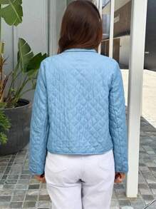 SHEIN LUNE Christmas Clothes Women 1pc Women Plain Front Button With Pockets Long Sleeve Padded Coat, Winter