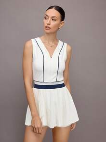 Activina 女式拼色褶皱无袖运动连衣裙 - 藍白色 - 查看 3