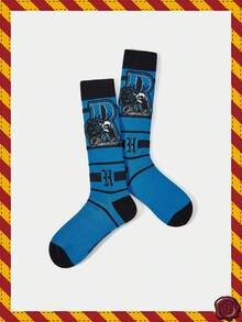 HARRY POTTER X SHEIN 1双女式条纹字母图案拼色及膝袜