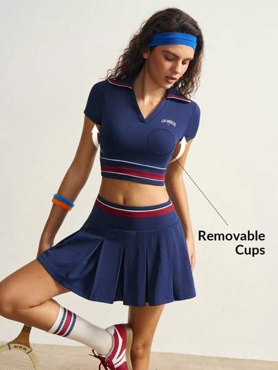 VARSIVA 女式拼色拼接修身短款运动 Polo 衫