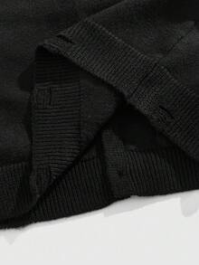 ROMWE MEN Men's Casual Versatile Letter Pattern Cardigan, Autumn/Winter, Grunge Style - Black - View 4