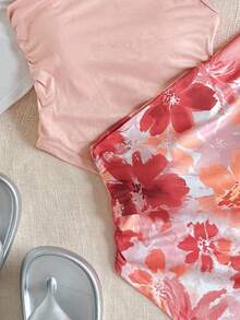 SHEIN 3pcs Tween Girls' Casual Comfortable Asymmetric Hem Oblique Shoulder Set - Multicolor - View 4